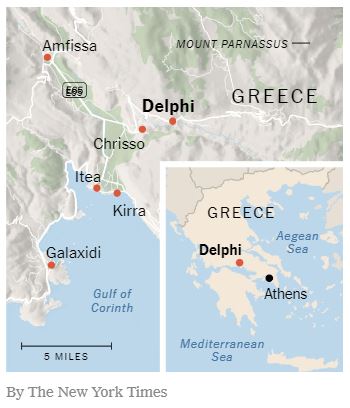 Greece and Delphi Map NYT