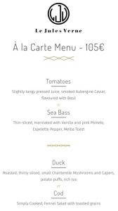 Le Jules Verne Eiffel Tower Restaurant Menu 2019