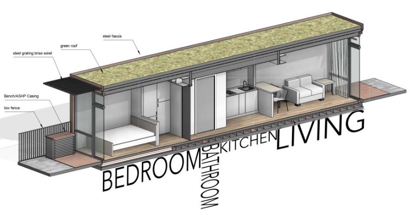 FBM Architects Vale of Aylesbury Housing Trust Container Low Cost Homes Cut Away View