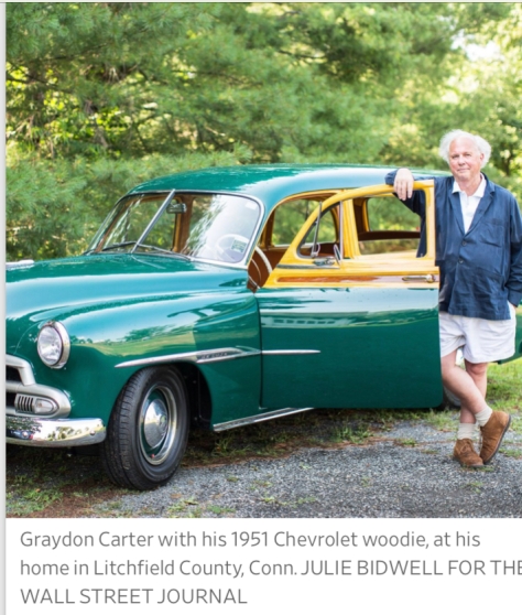 Graydon Carter with his 1951 Chevrolet woodie, at hishome in Litchfield County, Conn. JULIE BIDWELL FOR THEWALL STREET JOURNAL