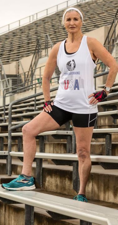 At 75, Marsha O’Loughlin competes in tower running competitions and trains at the University of North Texas stadium in Denton, Texas. JUSTIN CLEMONS FOR THE WALL STREET JOURNAL