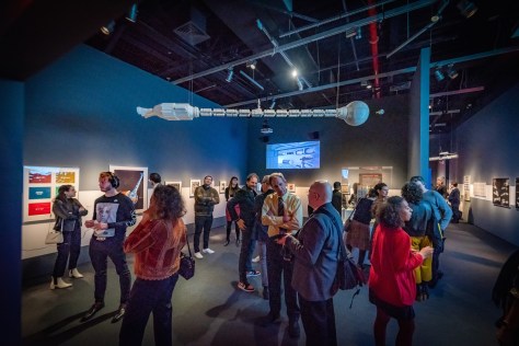 Some of the first visitors to see the exhibition Envisioning 2001 Stanley Kubrick's Space Odyssey. Photo by Thanassi Karageorgiou Nas Karas Studios Jan 16, 2020 at Museum of the Moving Image