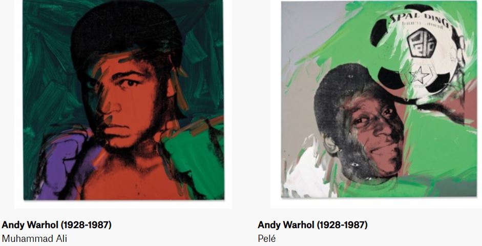 Andy Warhol Athletes paintngs Muhammad Ali &amp; Pele Christie's Magazine February 2020