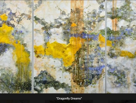 Riitta Klint Dragonfly Dreams Triptych Acrylic and Pencil on Claybord