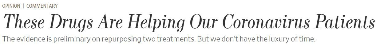 WSJ Coronavirus Patients treated with Chloroquine + Azithromycin Z-Pack March 22 2020