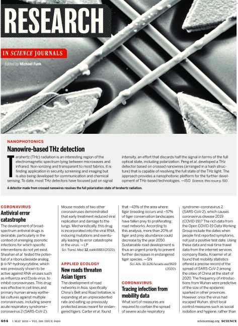 SCIENCE MAGAZINE RESEARCH HIGHLIGHTS MAY 1 2020