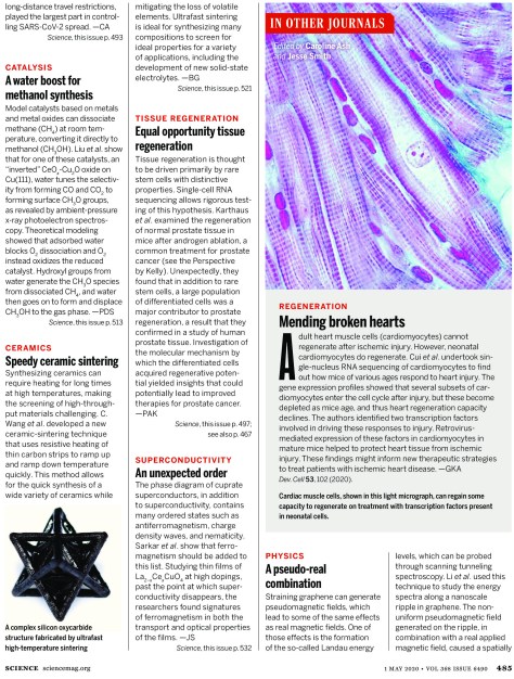 SCIENCE MAGAZINE RESEARCH HIGHLIGHTS MAY 1 2020