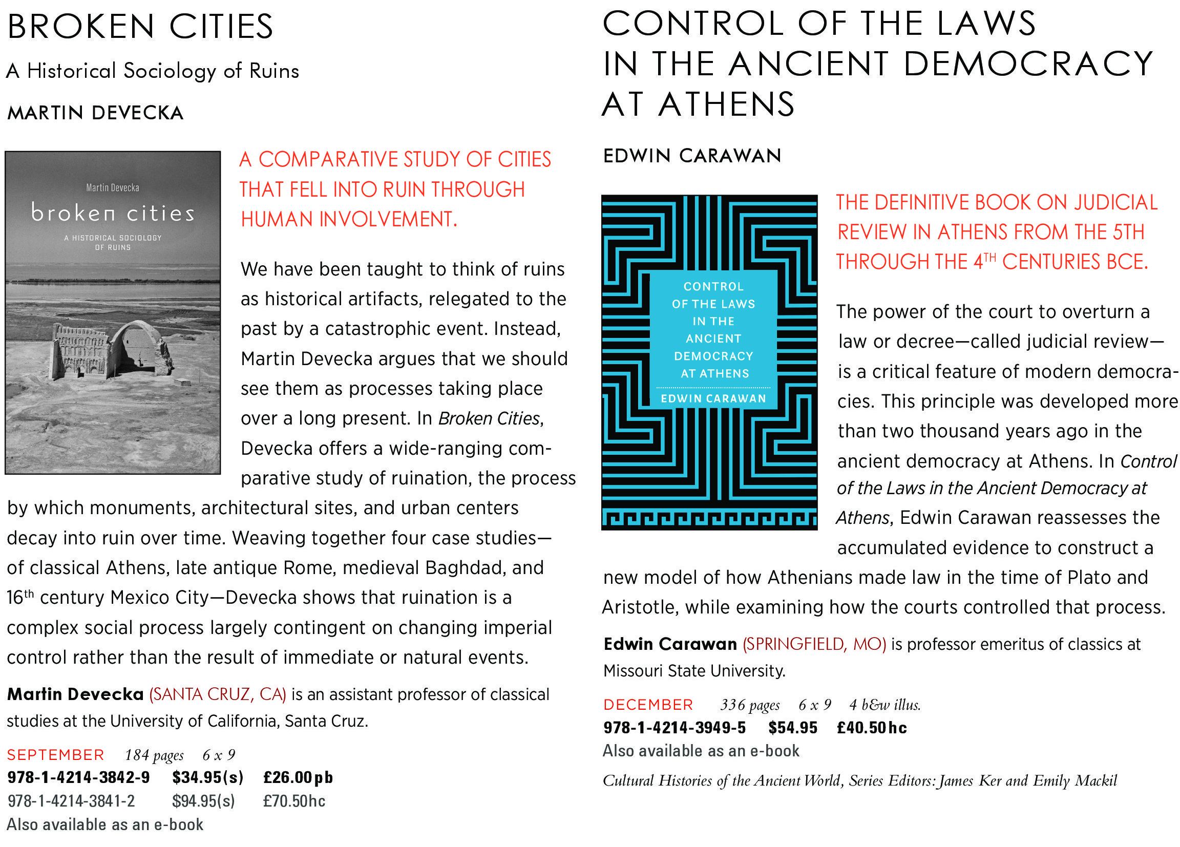 Johns Hopkins University Press New Titles for Fall / Winter 2020