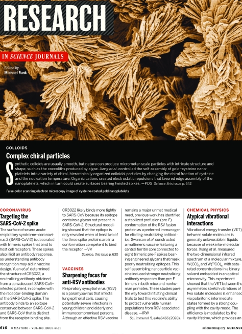 SCIENCE MAGAZINE - MAY 8 2020 RESEARCH HIGHLIGHTS