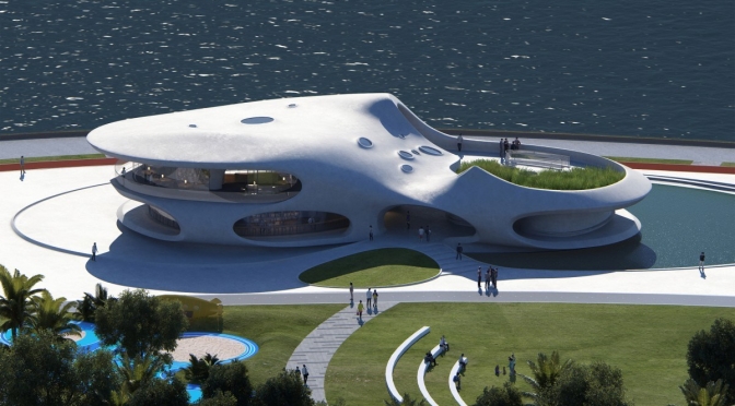 Futuristic Architecture: “Wormhole Library” On South China Sea (2021)