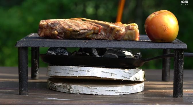 Culinary BBQ: Hereford Porterhouse Steak With Bourbon Apple – Wood Coals, Blow Torch (Video)