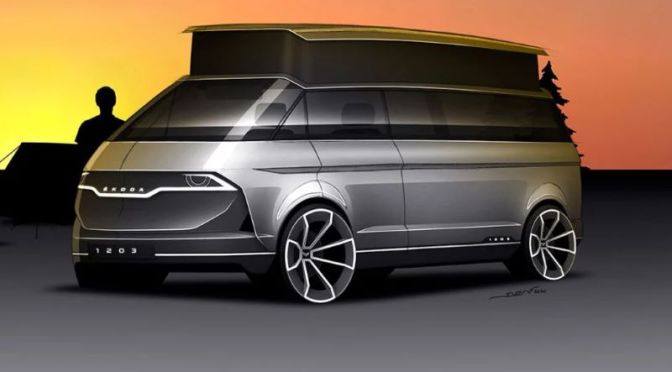 Design: ‘ŠKODA 1203’ Made Over As Electric Camper Van With Pop Top Roof