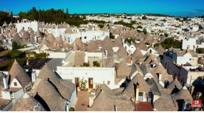 Aerial Views: The Conical Roofed ‘Trulli’ Cottages Of Alberobello, Italy (4K)