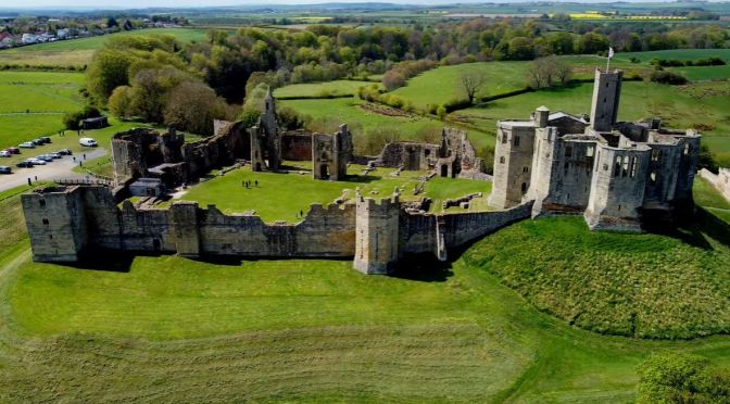 Aerial Views: Warkworth Castle, England (4K Video)